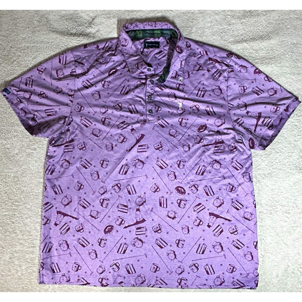 William Murray Men's Golf Polo Shirt XXL Purple Graphic Print Polyester Knit